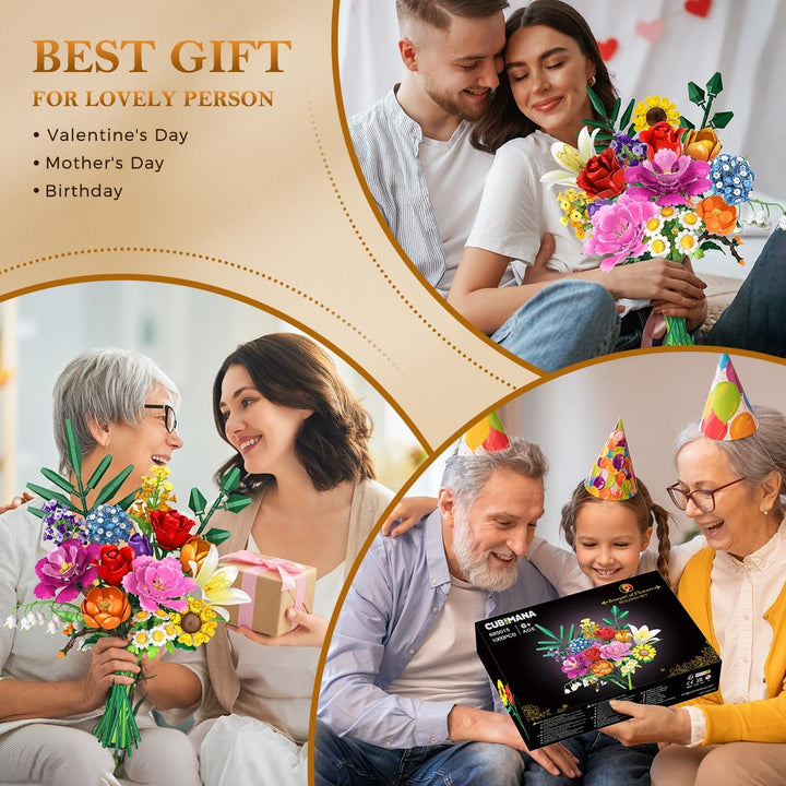 Blumenstrauss-Bausatz – 1000 Teiles Blumenstrauss-Set, Botanische Geschenk zum Valentinstag für Sie