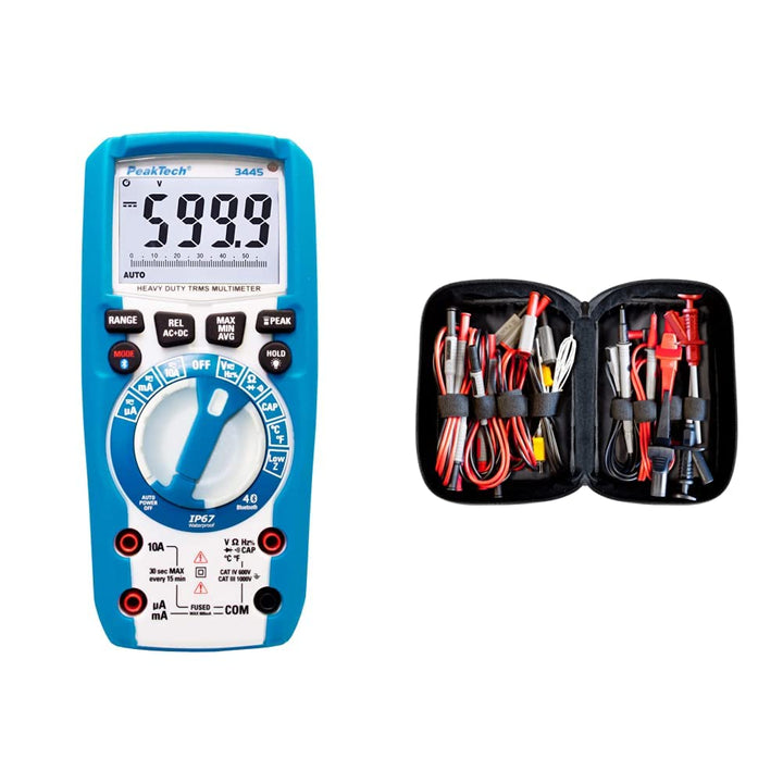 PeakTech 3445 - True RMS Digital Multimeter mit 4.0 Bluetooth & Peak Tech P 8200 – Messzubehör Set f