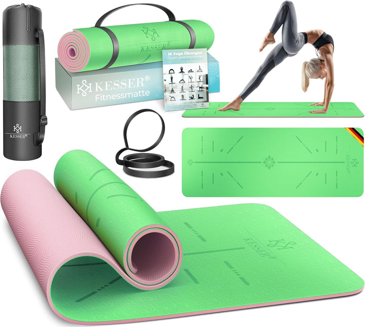 KESSER® Gymnastikmatte mit Tragegurt rutschfest TPE Yogamatte Gepolstert & rutschfest Fitnessmatte,