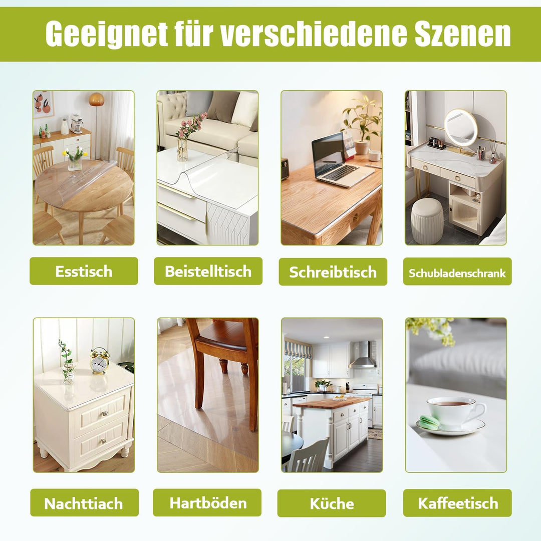 OstepDecor Tischfolie Rund 80cm, Runde Tischdecke Tischschutz transparent, Wasserdicht PVC Tischschu