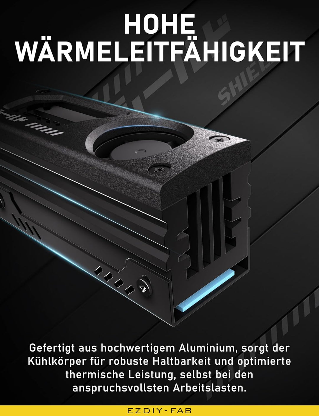 EZDIY-FAB Shield M.2 SSD-Kühlkörper mit eingebautem 20mm PWM-Lüfter, Premium-Aluminium-Design, Hochl