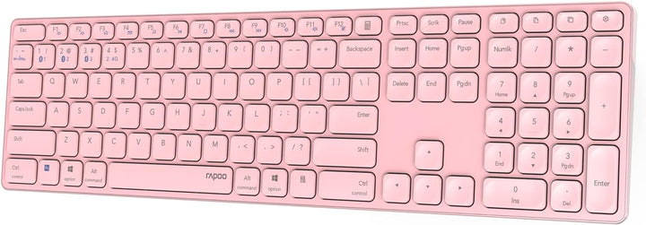 Rapoo E9800M kabellose Tastatur Wireless Keyboard wiederaufladbarer Akku flaches Aluminium Design DE