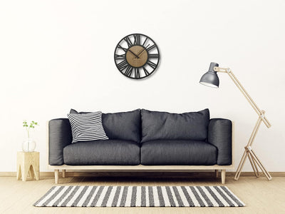 FLEXISTYLE Wanduhr gross Adulto 50cm Durchmesser LOFT Retro aus Holz Eiche ohne tickgeräusche Wohnzi