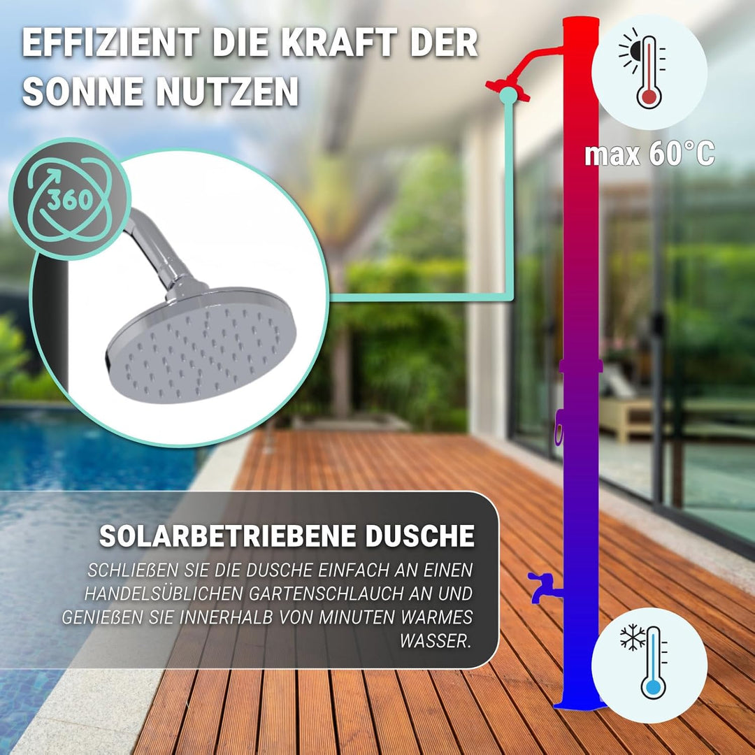 HAGO Solardusche | 20L | rund | Schwarz | Pooldusche | Campingdusche | Gartendusche | Outdoor Fussdu