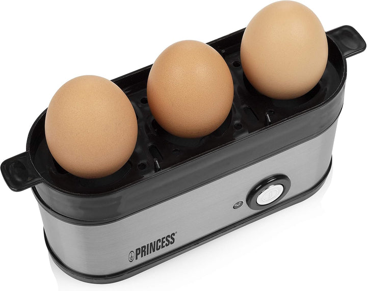 Princess Eierkocher - Edelstahlgehäuse, für 3 Eier geeignet, 200 Watt, Ein-und Ausschalter, verdeckt