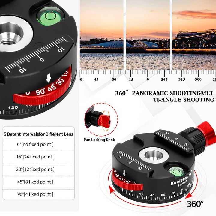 Koolehaoda Panorama Stativkopf 360º Ganzmetall Stativkopf mit Indexierrotator kompatibel zum Arca Sw