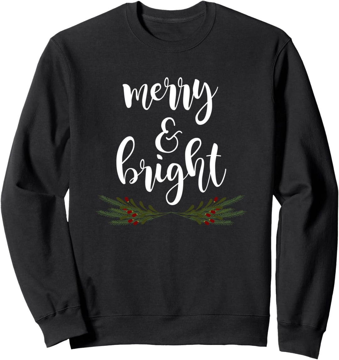 Merry & Bright Christmas Holiday Xmas Gift Sweatshirt