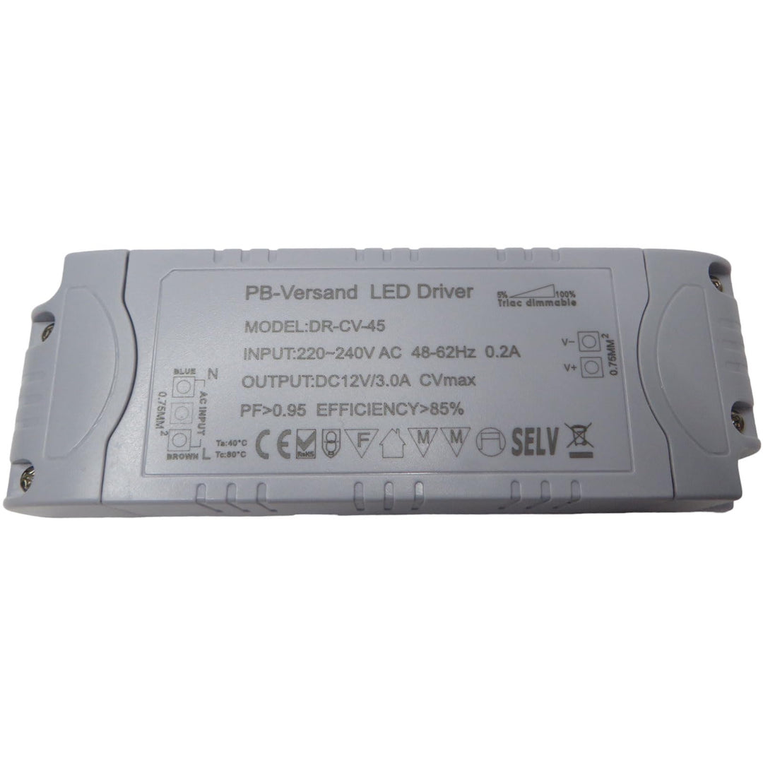 Dimmbarer LED Trafo 12V DC 1-45 Watt Netzteil dimmbar Treiber Transformator für Dimmer G4 MR16 GU5.3