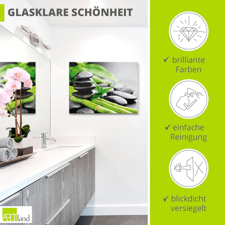 ARTland Glasbilder Wandbild Glas Bild einteilig 60x45 cm Querformat Asien Wellness Zen Steine Lavast