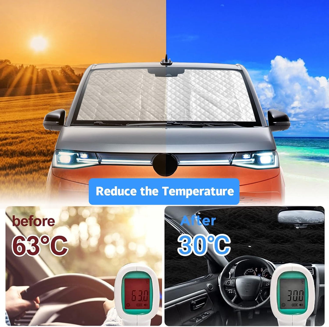 Auto Frontscheibe Sonnenschutz Ersatz für 2021-2026 VW T7 VW T7 California, Faltbar Sonnenschirm Abd