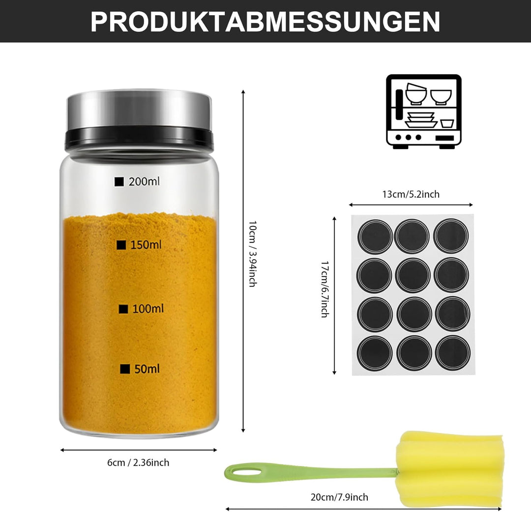 200ml Gewürzgläser mit Streueinsatz, 4 Stück Borosilikatglas Gewürzstreuer mit 4 Gewürzlöchern für K
