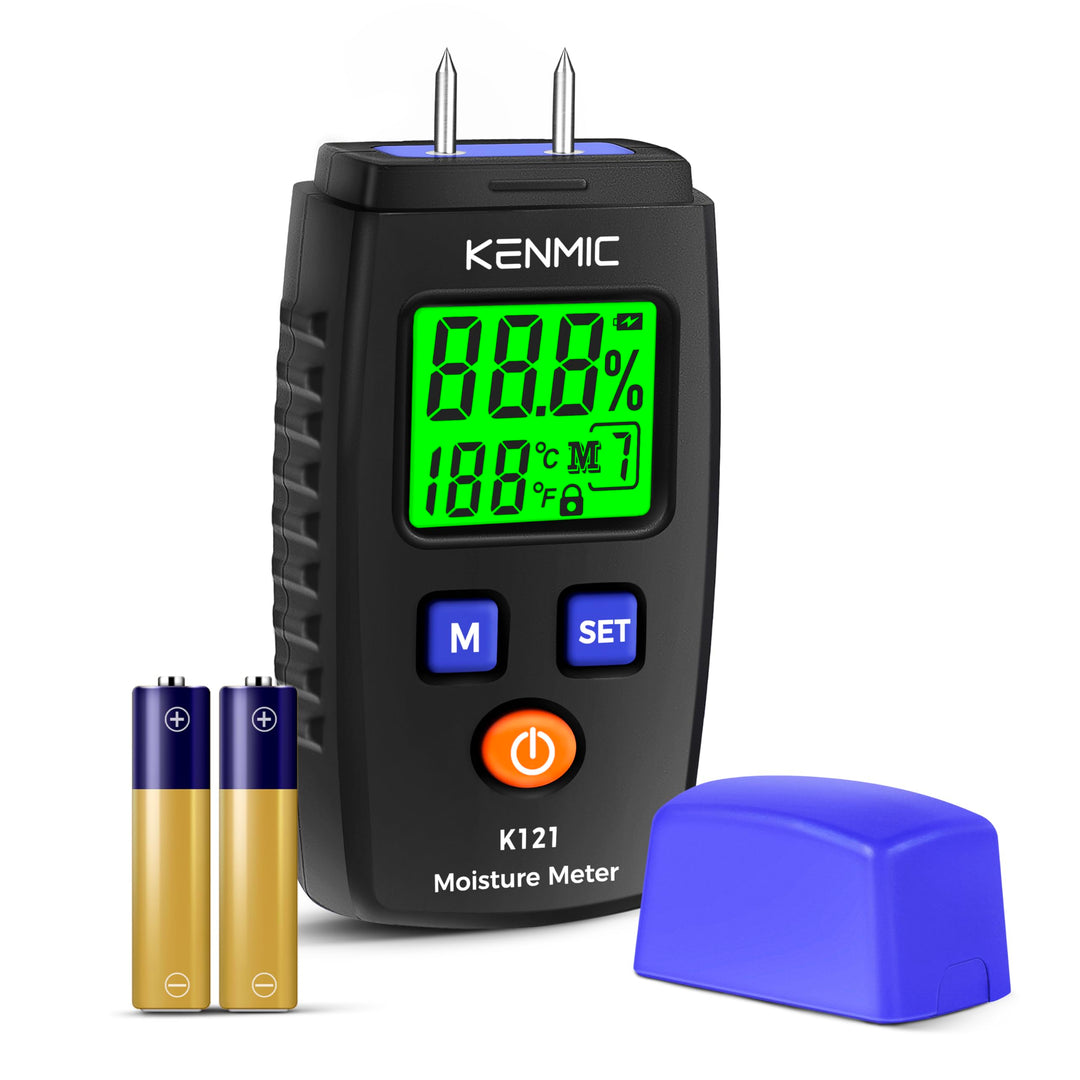 KENMIC Tragbarer Holzfeuchtigkeitsmesser mit LCD und Grünem Licht, Pin-Typ Wasserdetektor, 5 Modi fü