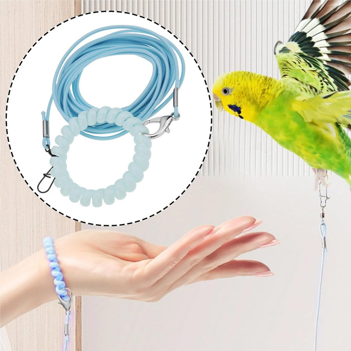 Vogelgeschirr Flugtrainingsseil 3 M für Papageien Tauben Und Wellensittiche mit 4#-Ring (blau) Blue,