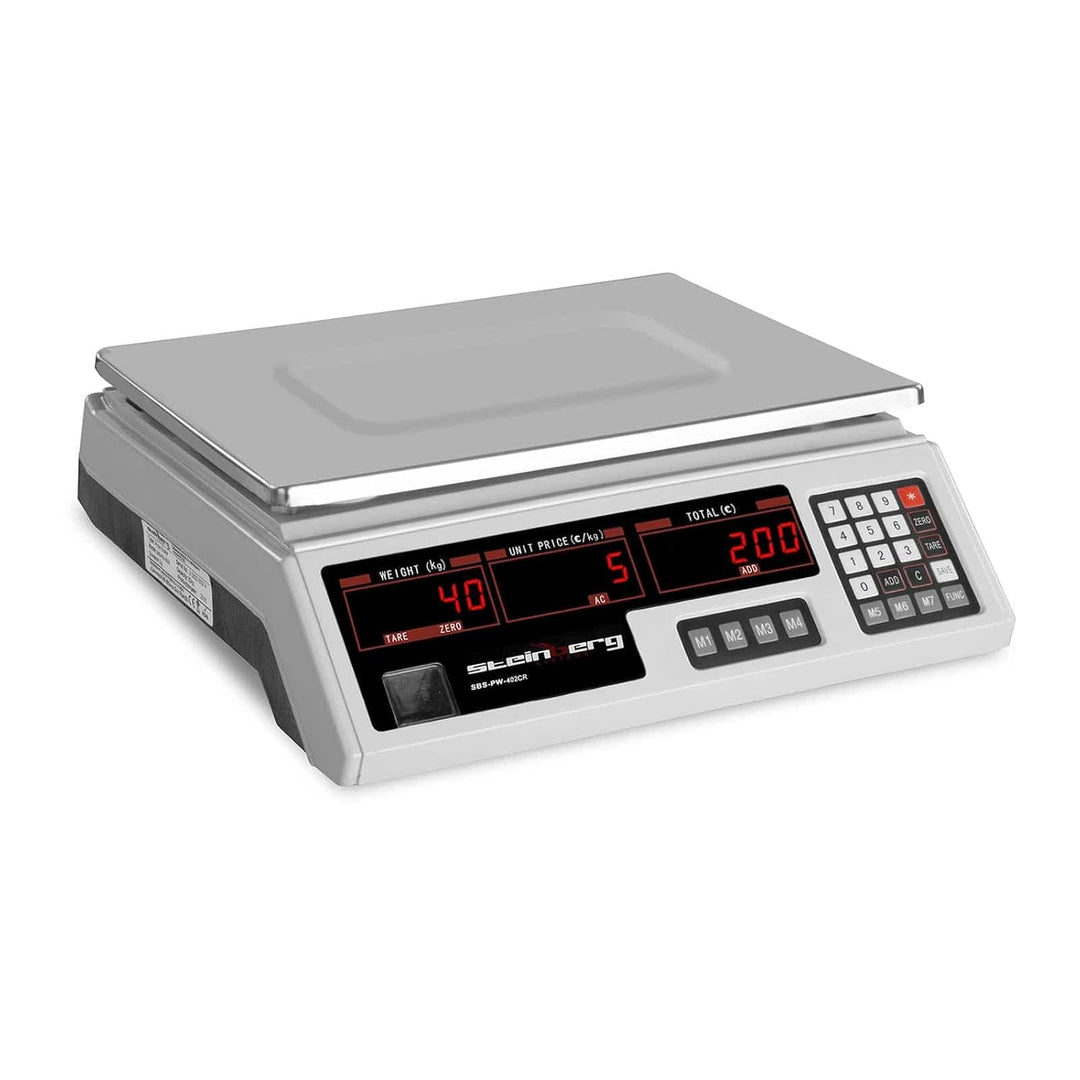 Steinberg Systems SBS-PW-402CR Kontrollwaage Marktwaage 40 kg / 2 g Preiswaage Digitale Waage 7 Spei