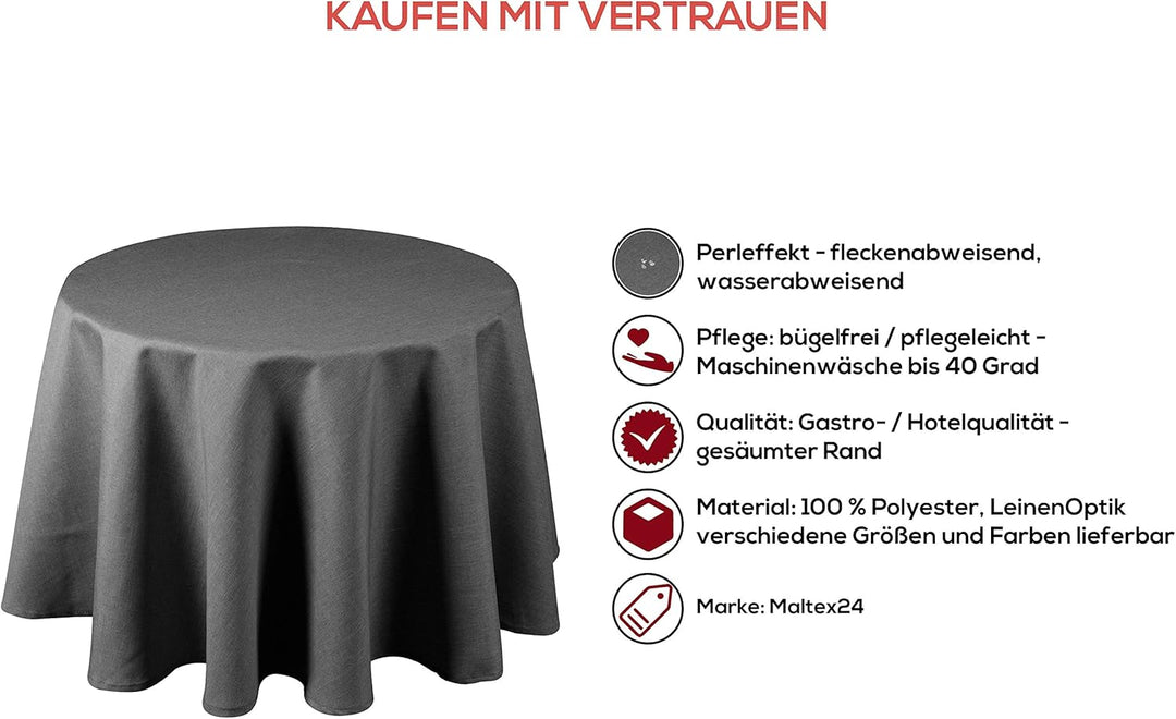 Textil Tischdecke - Leinen Optik - wasserabweisend oval (anthrazit, oval 160x260) Anthrazit oval 160