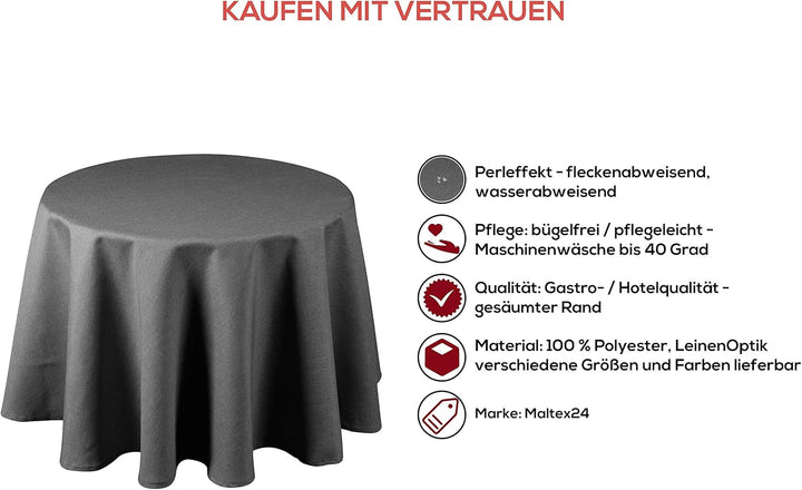 Textil Tischdecke - Leinen Optik - wasserabweisend oval (anthrazit, oval 160x260) Anthrazit oval 160