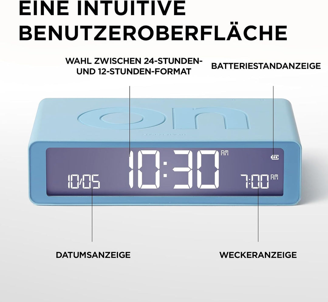 Lexon Flip Classic Digitaler Wecker mit umkehrbaren EIN/Aus-Seiten, wiederaufladbare Nachttischuhr m