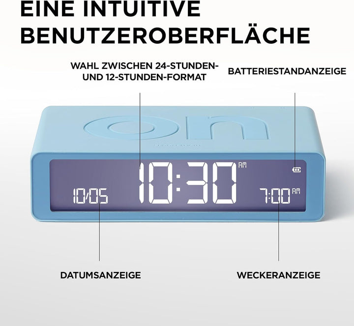 Lexon Flip Classic Digitaler Wecker mit umkehrbaren EIN/Aus-Seiten, wiederaufladbare Nachttischuhr m