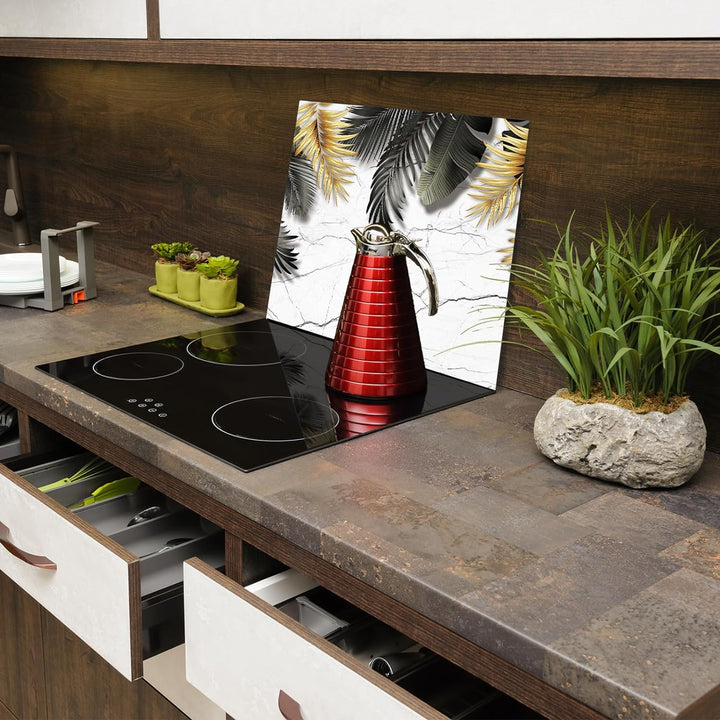 SmartDecoration Herdabdeckplatte Ceranfeldabdeckung aus Glas 60x52 cm Einteilig Motiv "Marmor" Weiss