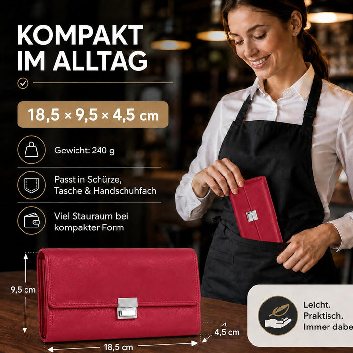 Profi Kellner Geldbörse Profi 100% Wasser Büffel [2026] Echt Leder RFID (18,5 x 9,5 x 4,5cm BxHxT) G