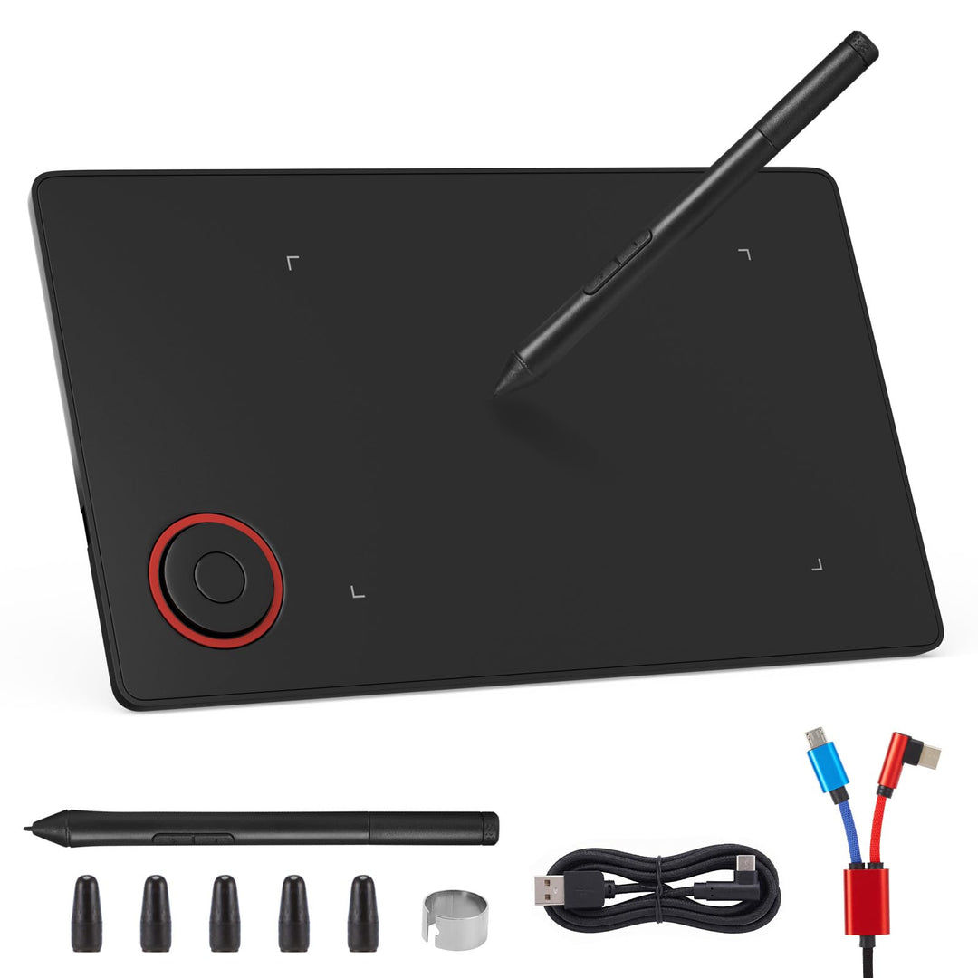 IMAGE Tragbares Grafiktablett 8,9*5,3 Zoll mit 8192 Stufen batterielosem Stift und 1 magischem Kreis