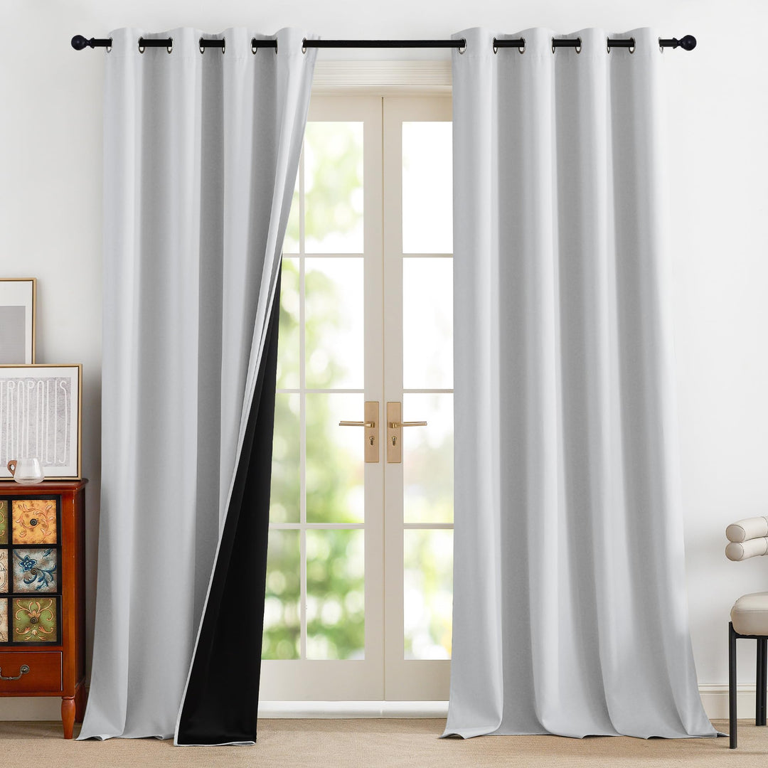 PONY DANCE Wohnzimmer Vorhänge Wärmeisolierend Ösenschal Blickdicht 2er Set H 245 x B 140 cm Grau-we