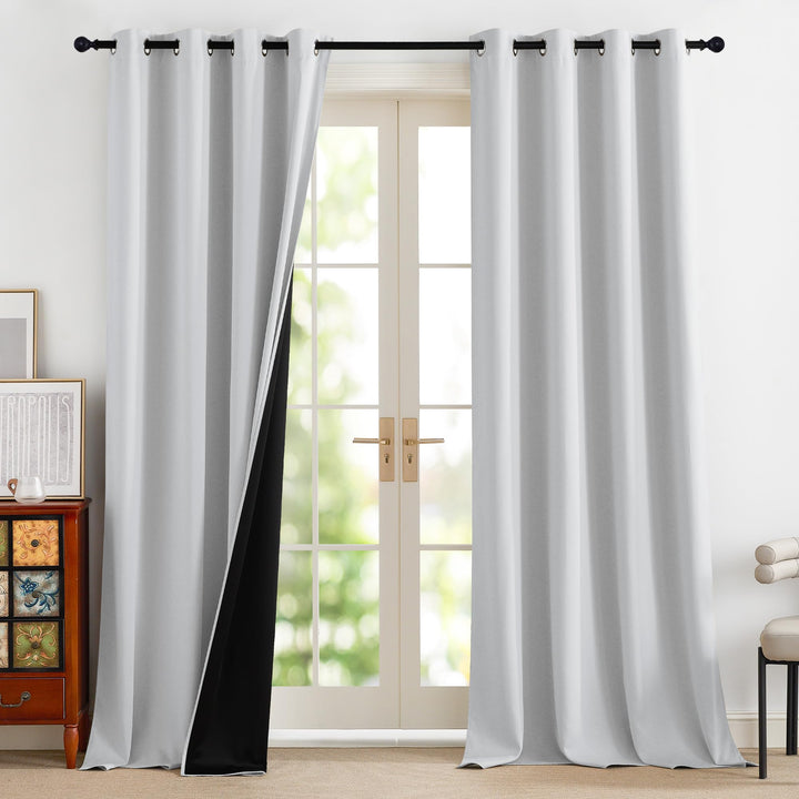 PONY DANCE Wohnzimmer Vorhänge Wärmeisolierend Ösenschal Blickdicht 2er Set H 245 x B 140 cm Grau-we