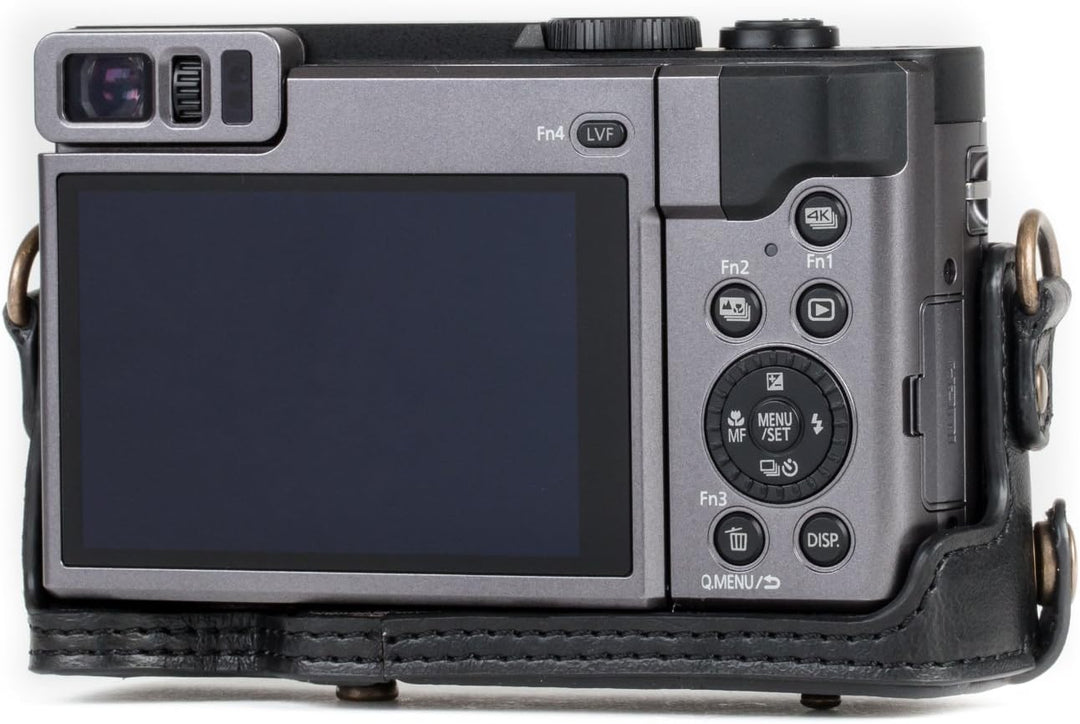 MegaGear MG1258 Panasonic Lumix DC-TZ95, DC-TZ90 Ever Ready Leder Kamera-Case mit Trageriemen - Schw