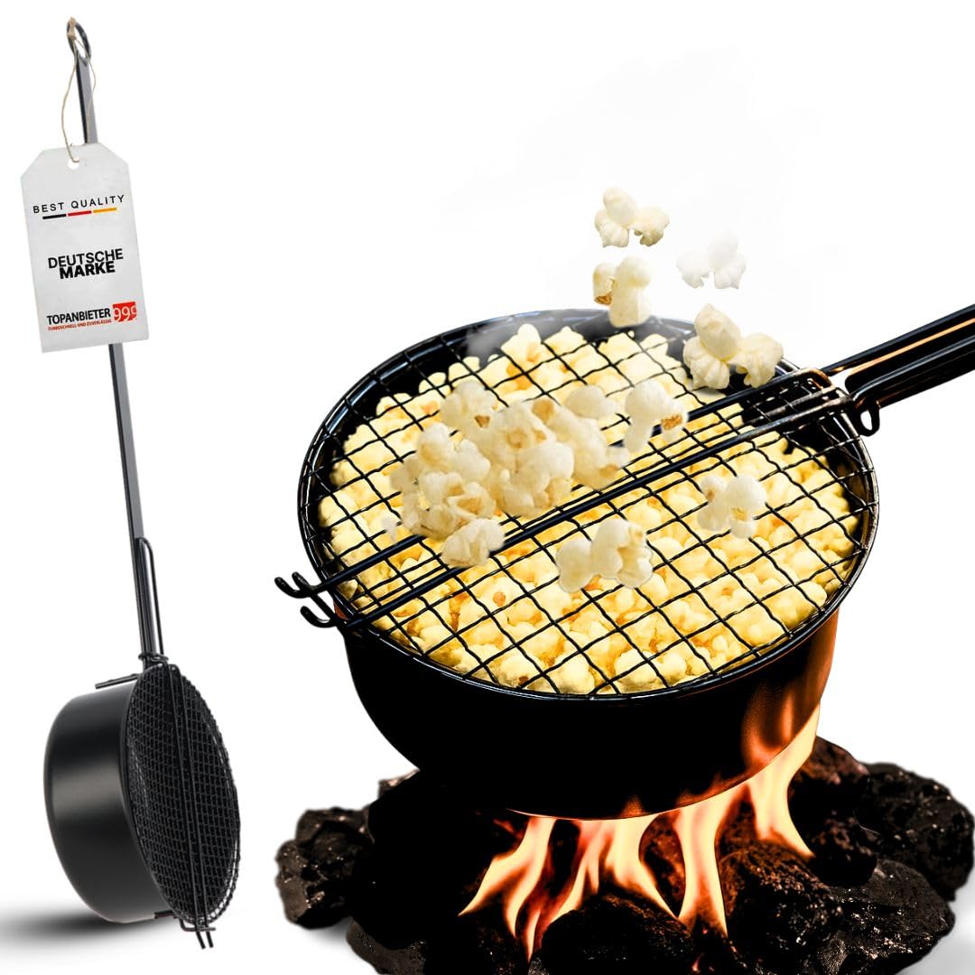 Popcornpfanne Popcorn-Pfanne für Lagerfeuer & Grill/Popcorn Maker mit langem Griff & Gitterdeckel Pe