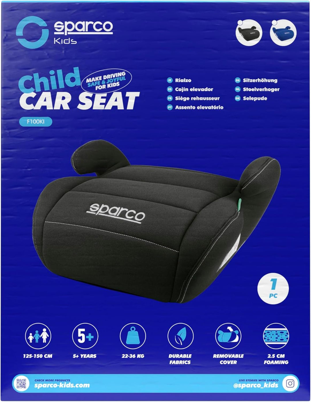 Sparco Kinderautositz Booster Schwarz i-Size für Jungen und Mädchen. Zugelassen ECE R129/03 125-150