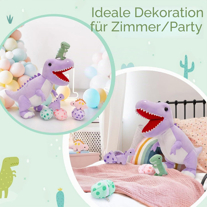 MorisMos 60cm hoch riesen Dino Kuscheltier XXL Lila mit 3 Baby im Bauch, gross Dinosaurier Plüschtie