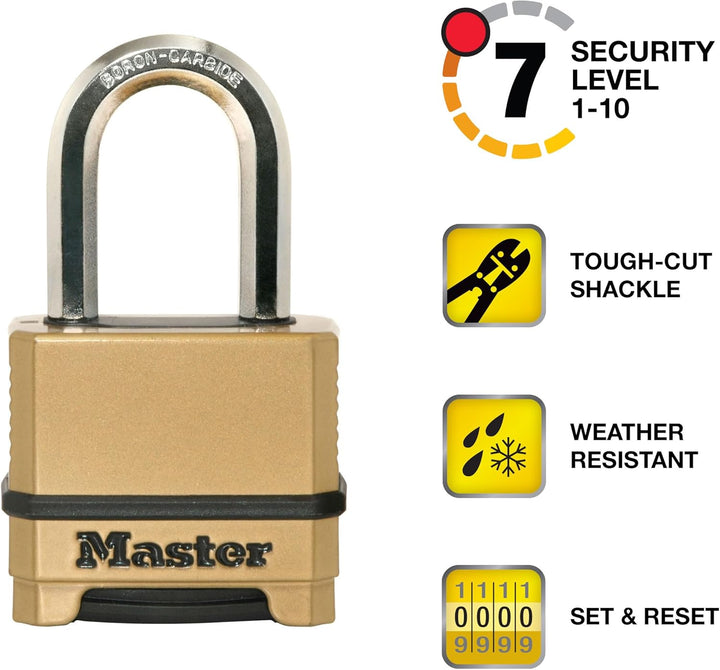 Master Lock Robustes Zahlenschloss für den Aussenbereich, Stahl Zink, Messing-Finish, 1-1/2 in. Shac