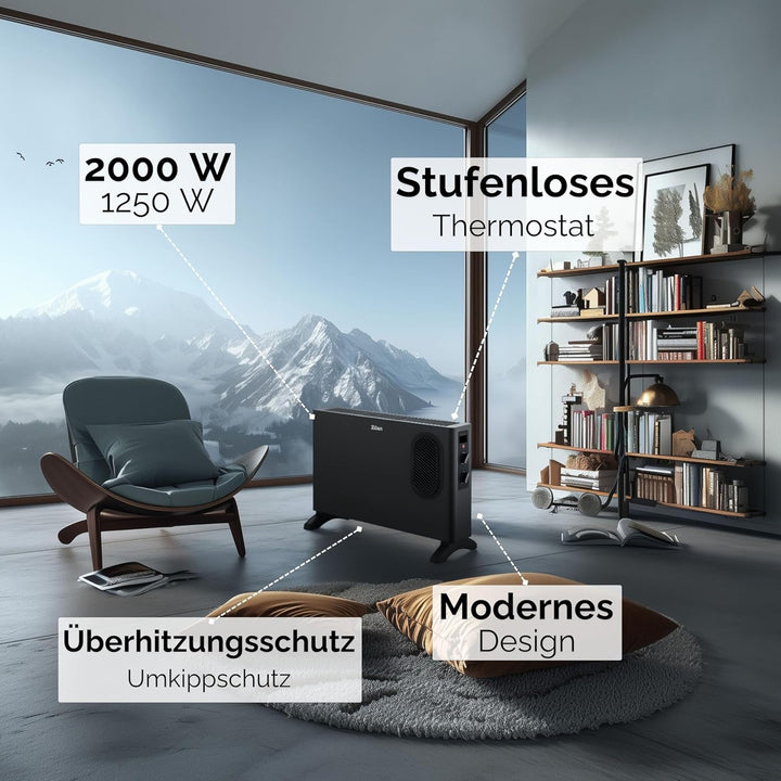 Konvektor Heizung elektrisch mit Heizlüfter - Elektroheizung mit Gebläse - separat zuschaltbarer Hei