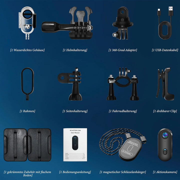Mini Action Cam WiFi,4K Unterwasserkamera Wasserdicht bis 30M,Freihand-POVs,Überall Anbringbar,360°