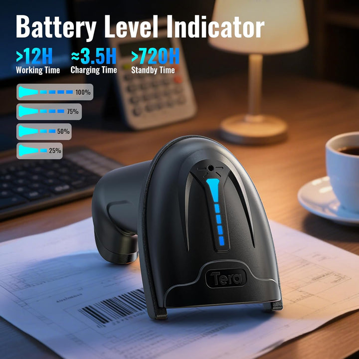 Tera Barcode Scanner 1D 2D QR Wireless Kabellos 2,4 GHz + Wired USB 2,0 Kabelgebunden Handscanner Ba