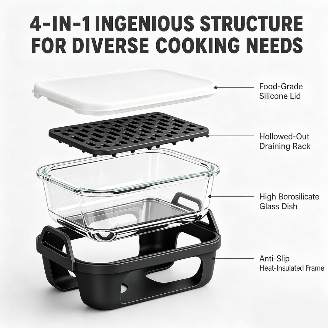 Glas Auflaufform für Airfryer, für Ninja/Cosori Heissluftfritteuse Zubehör mit Silikon-Innen, Auflau