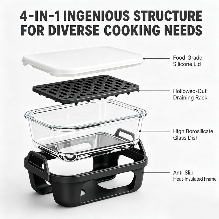Glas Auflaufform für Airfryer, für Ninja/Cosori Heissluftfritteuse Zubehör mit Silikon-Innen, Auflau
