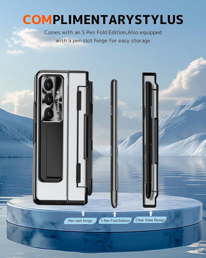 NINKI für Samsung Galaxy Z fold 7 Hülle mit S Pen Scharnierschutz,Luxus Beschichtung Transparent Cov
