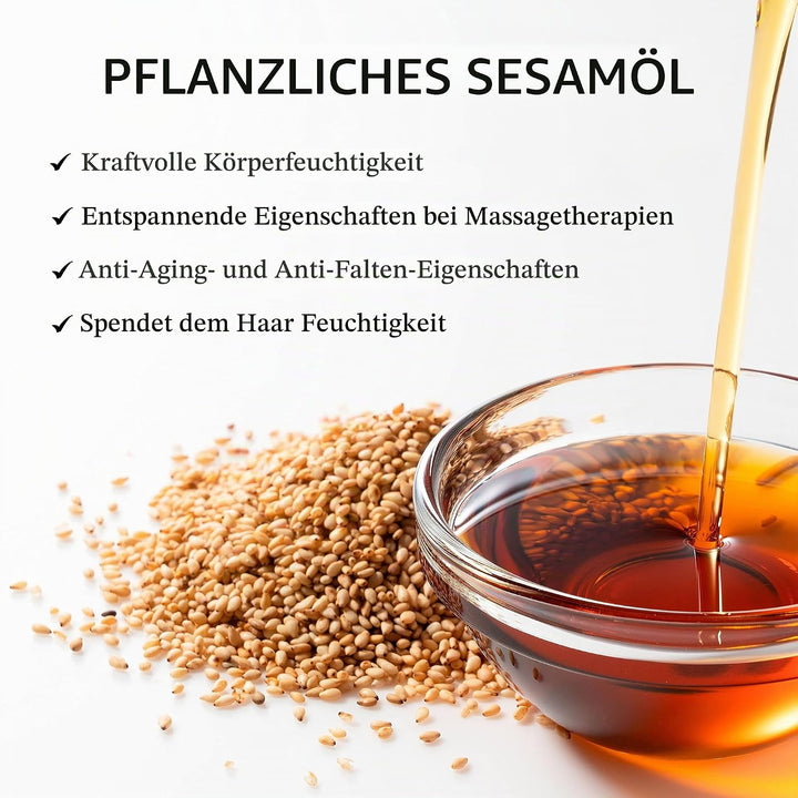 100% reines, natürliches und kaltgepresstes Bio-Premium-Sesamöl (Sesamsamenöl). Zertifiziert biologi