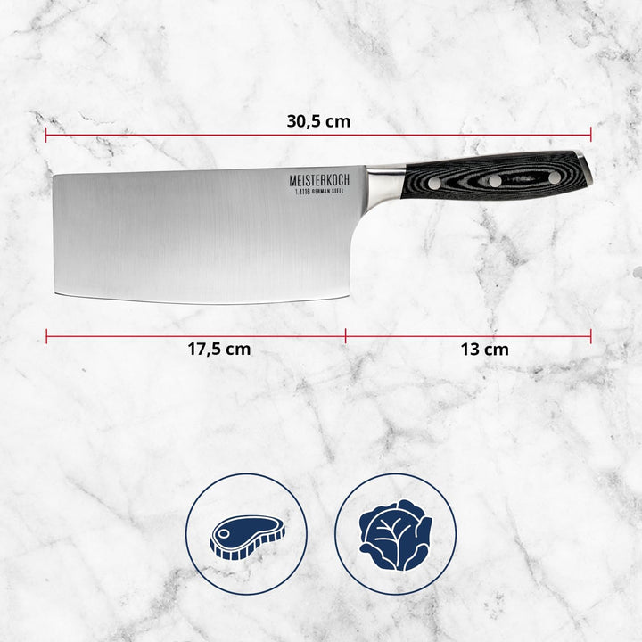 MEISTERKOCH Hackmesser Messer Küchenmesser | 17,5 cm Klinge aus rostfreiem deutschen Edelstahl | erg