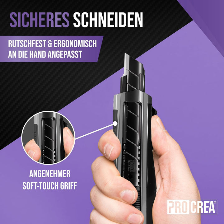 PROCREA® Premium 3er Cuttermesser & Klingen Set "Black Edition" [Extrem Robust & Ultrascharf] Das 18