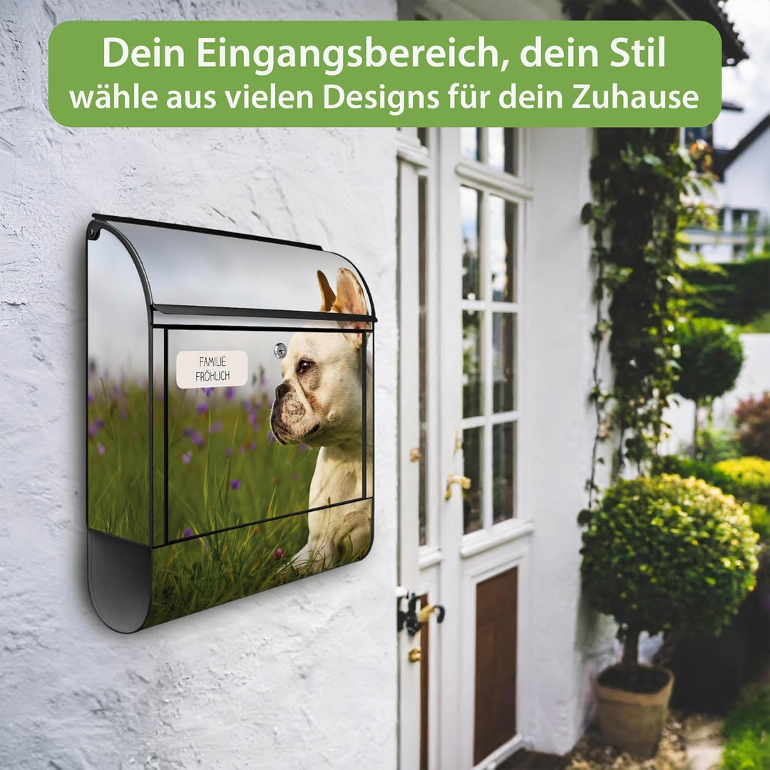 banjado® Design Briefkasten personalisiert Motiv Französische Bulldogge 39x47x14 &amp; 2 Schlüssel - Bri