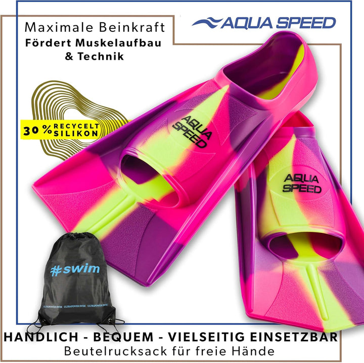 Aqua Speed Kurze Schwimmflossen für Erwachsene und Kinder I HIGH TECH | weiche Trainingsflossen I le