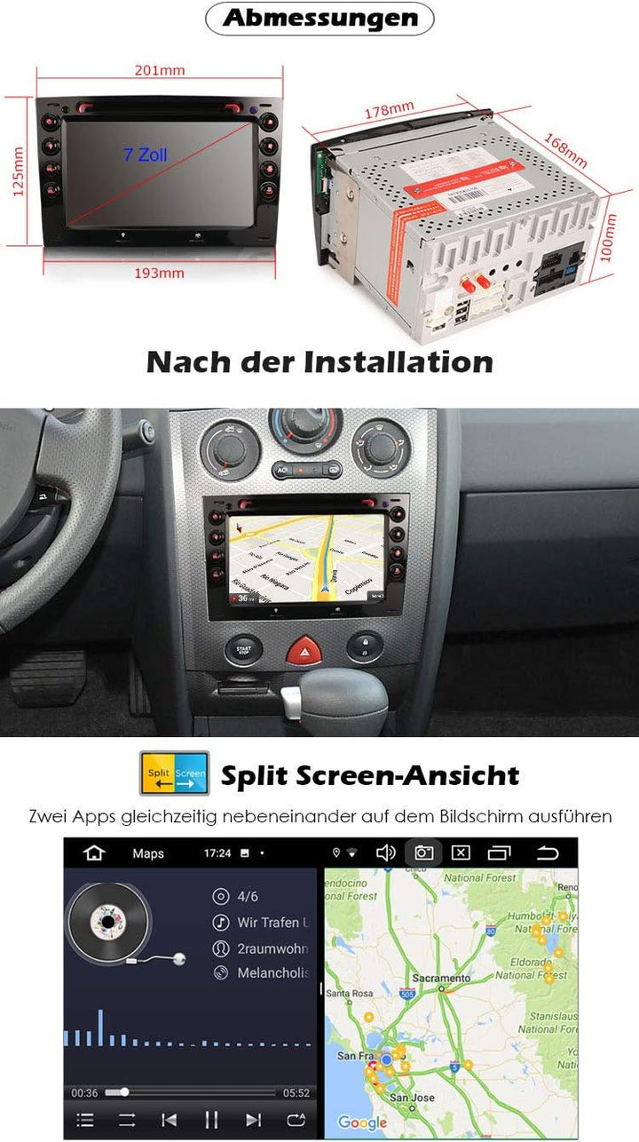 Erisin Android 10 8-Kern Kabellos CarPlay Autoradio Mit GPS Navigation für Renault Megane Unterstütz