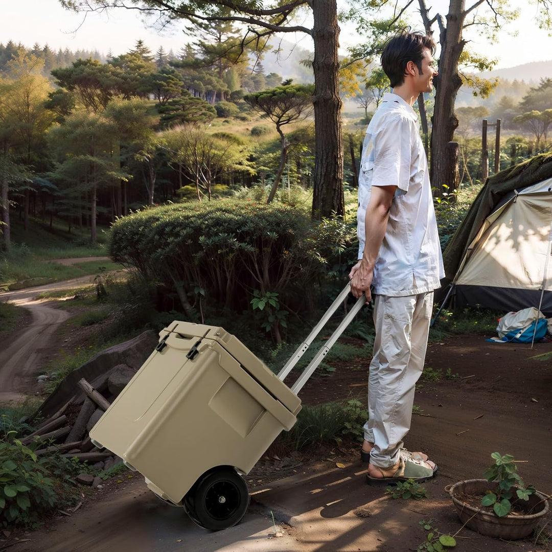 GYMAX 43L Kühlbox, tragbare Kühltruhe mit Rädern & verstellbarem Griff, Kühlcontainer bis 100kg bela