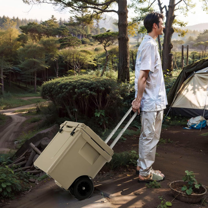 GYMAX 43L Kühlbox, tragbare Kühltruhe mit Rädern & verstellbarem Griff, Kühlcontainer bis 100kg bela