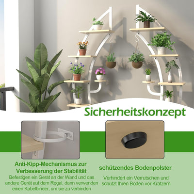 RELAX4LIFE Pflanzenständer Halbmondförmig, 6-Stufiges Blumenregal mit Ablagen Haken, Blumenständer m