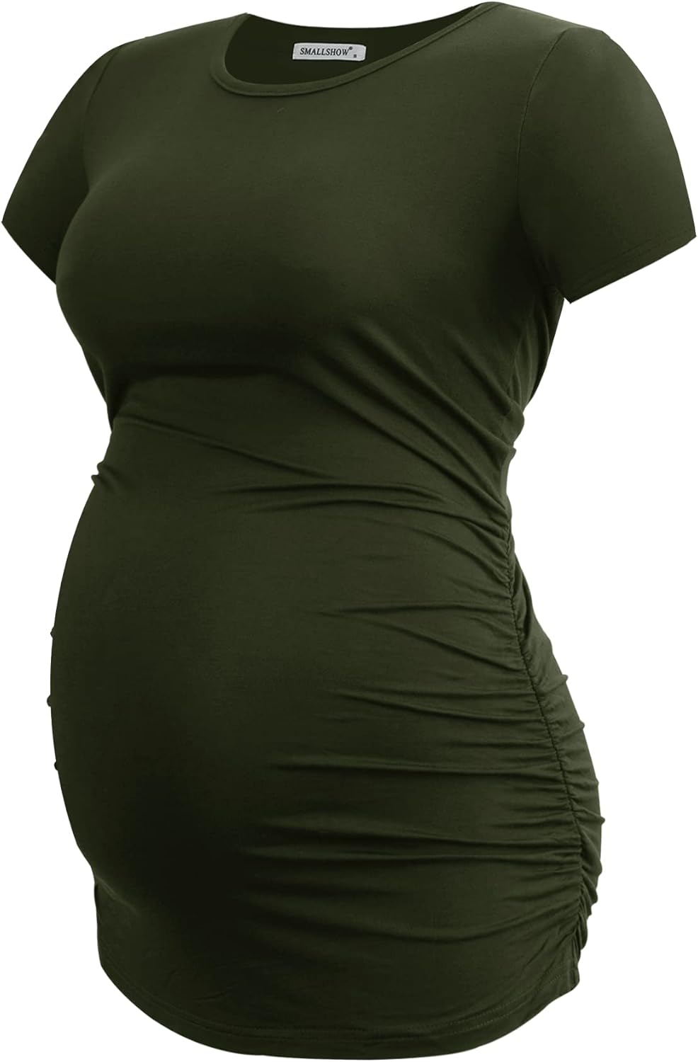 Smallshow Damen Umstandsmode Tops Seitlich Geraffte Schwangerschafts Umstandstop 3er Pack, M Armeegr