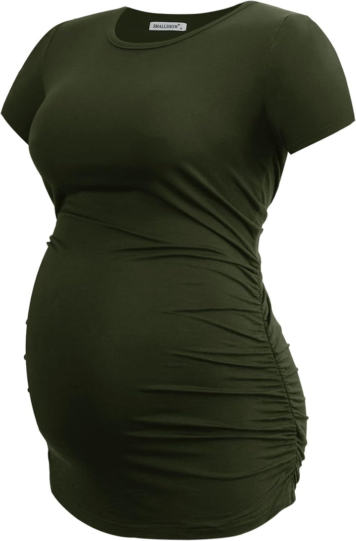 Smallshow Damen Umstandsmode Tops Seitlich Geraffte Schwangerschafts Umstandstop 3er Pack, M Armeegr