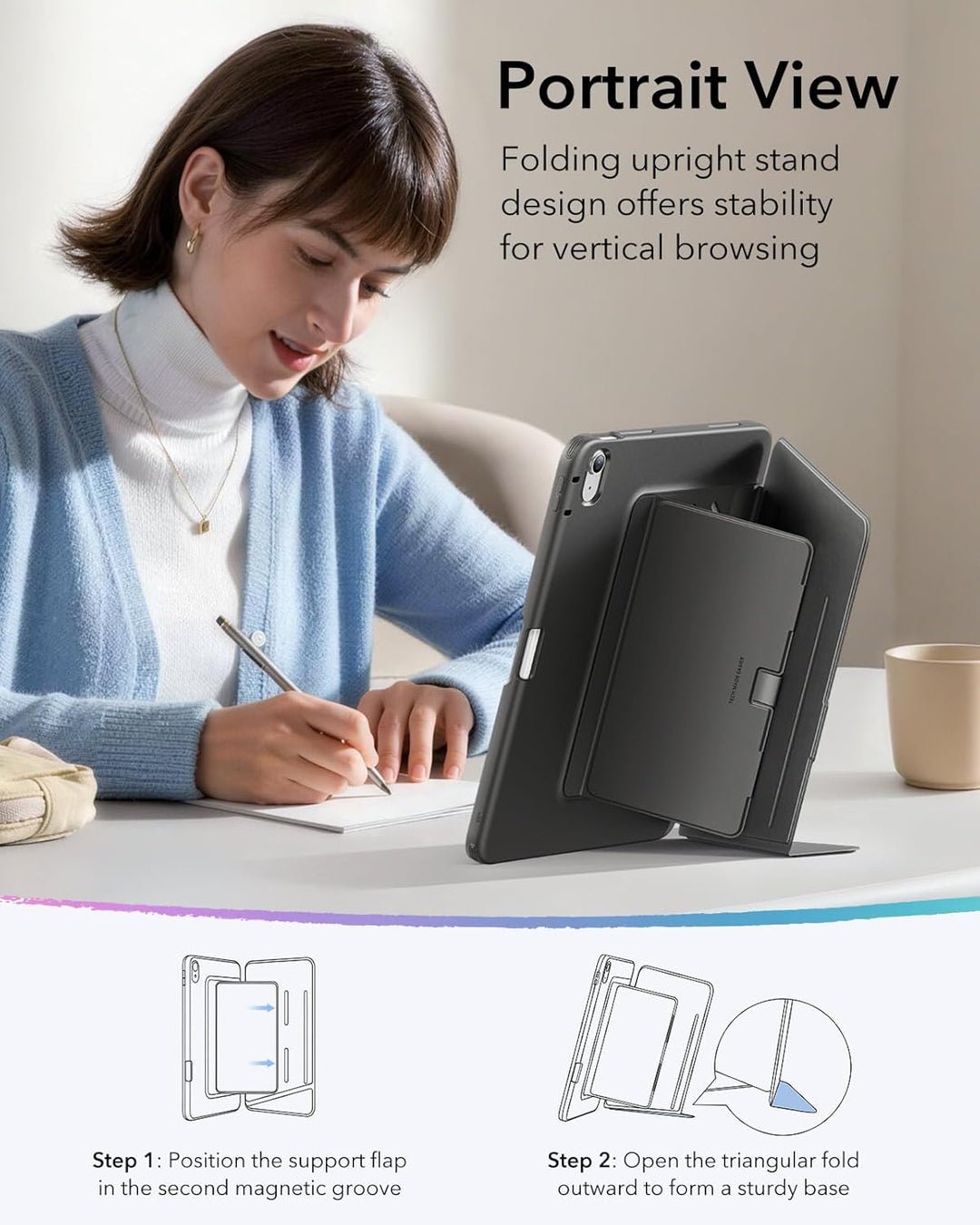 ESR Hülle für iPad Air 13 Zoll (2026/2025/2024) M4/M3/M2, Vertikale Stand, Mehrere Standwinkel, Ultr